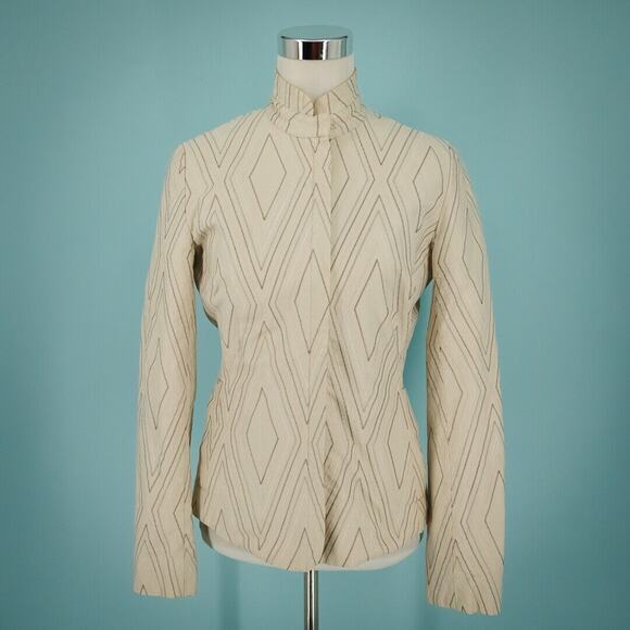 Reiss Size 8 Diamond Embroidered Zip Front Stand Collar Blazer Cotton Jacket - Picture 1 of 7
